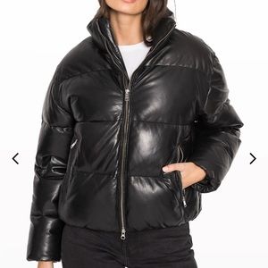 Lamarque Black Leather Puffer Jacket